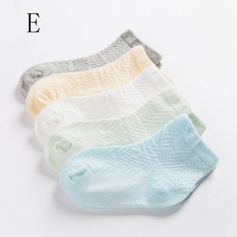 Calcetines finos de algodón para niños de 0 a 8 años, medias informales de color sólido para bebés, 5 par/lote: E / 0-1 years old