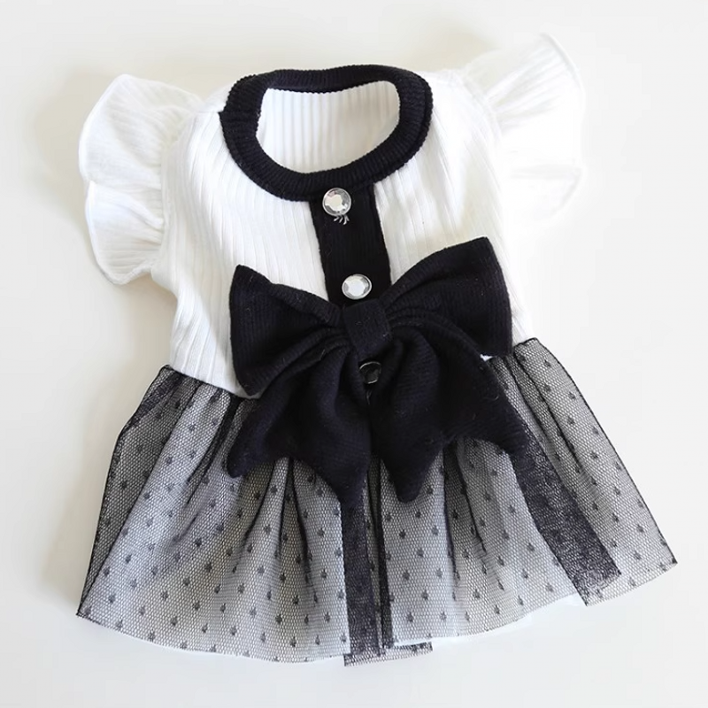 Vestido de princesa con lazo para perro, ropa de verano para perro, falda a rayas de lujo en blanco y negro, chaleco para perro, ropa para perros Chihuahua Bichon Yorkie: XS / YELLOW