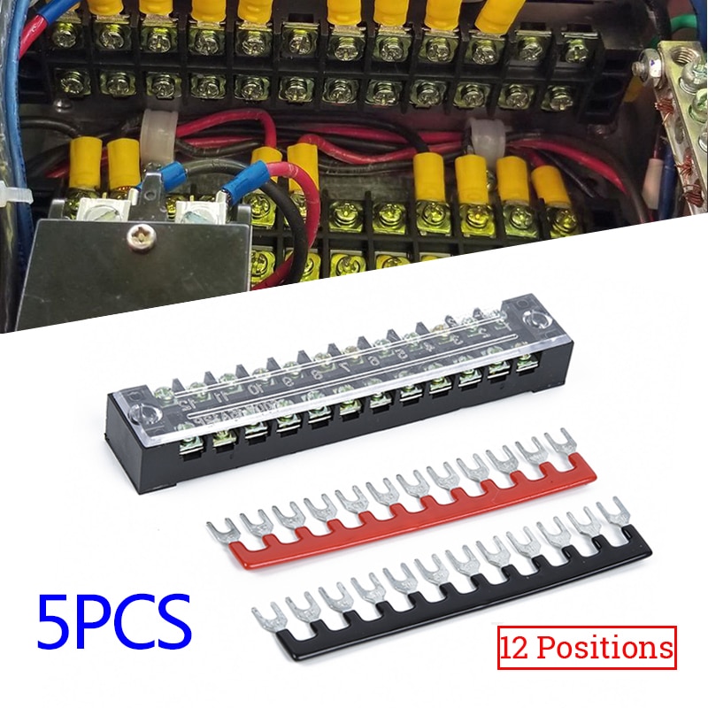 Distribution Terminal Block 15pcs Barrier Strips Universal 12 Points Clear Auto Electrical Marine Power Bus Bar