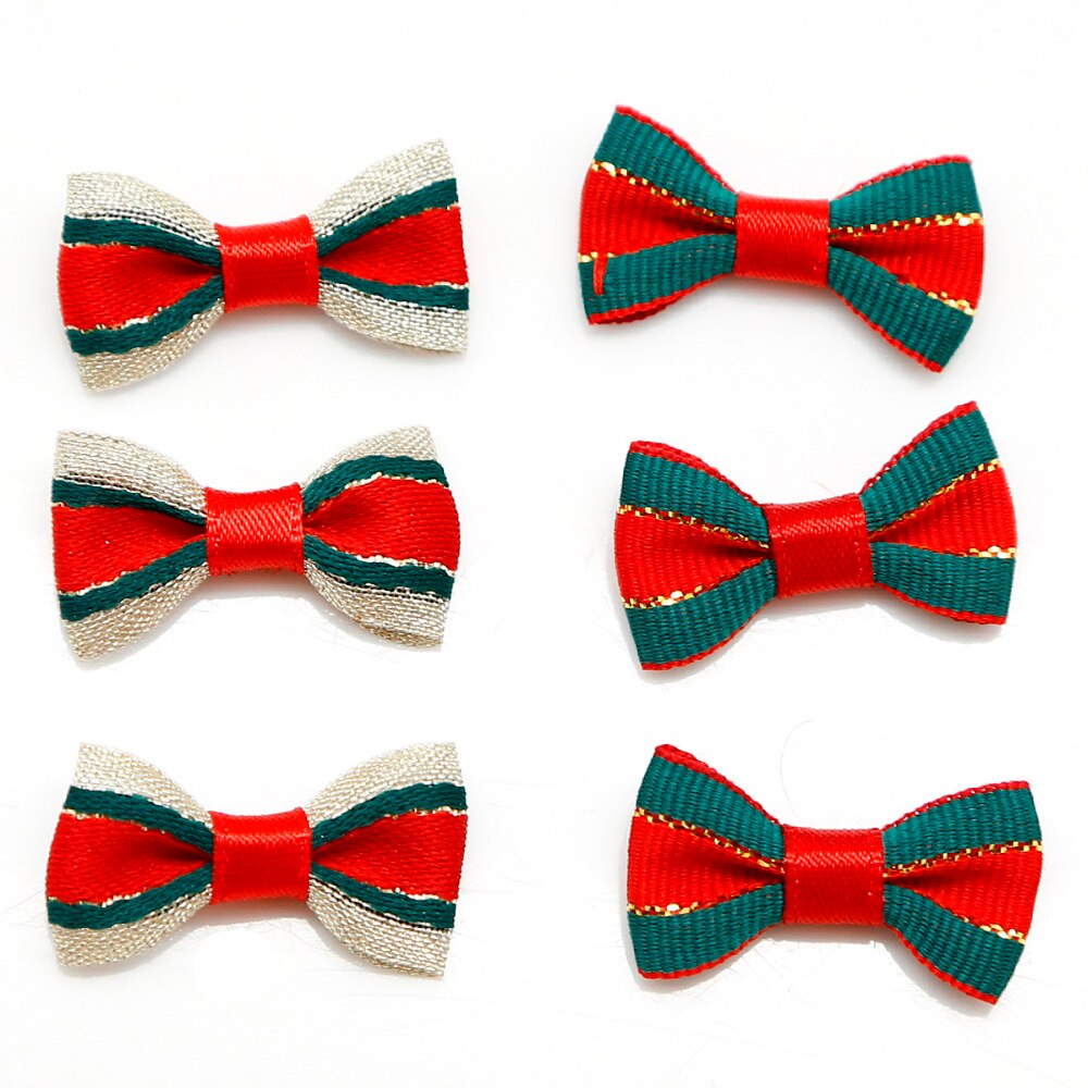 Laços de fita de cetim vermelho/verde, 20 peças, para costura, decoração artesanal para festa/casa/roupa/decoração de cabelo 3x1.5cm