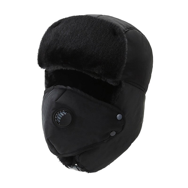 Cálidos gorros impermeables para hombre y mujer, gorros de estilo Bomber rusos, Unisex, para invierno, senderismo, orejeras, gorra gruesa y cálida: black