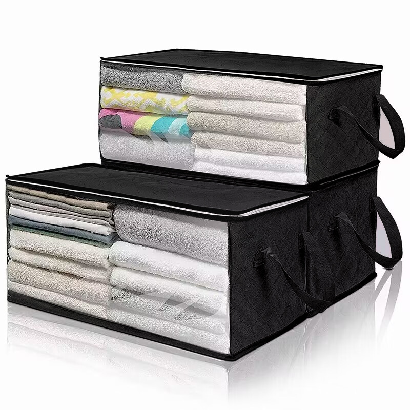 Quilt Storage Bag Large Capacity Household Wardrobe Quilt Clothes Sorting Box Moisture-Proof Dust-Proof Moving And Packing Bag: XL / black