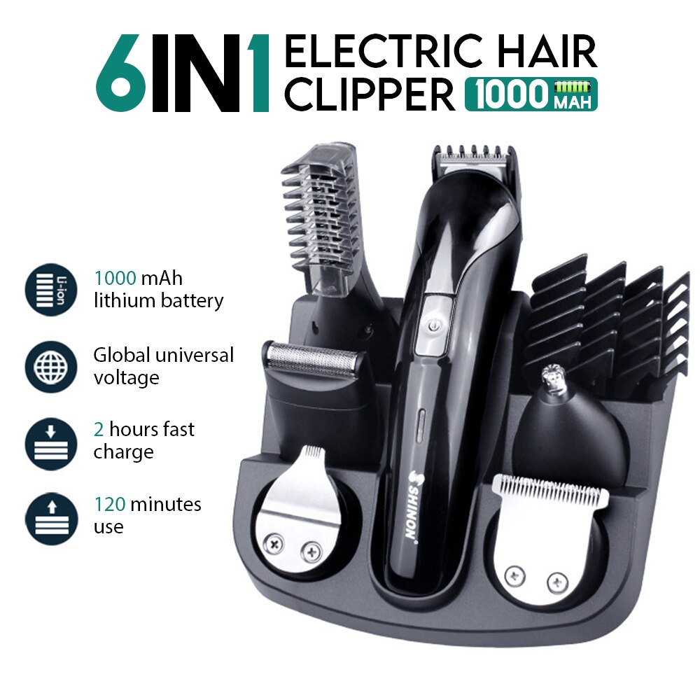 SHINON Hair Clipper Set Barber Hair Trimmer Electric Clipper Razor Shaver Beard Trimmer Men Shaving Machine Cutting Nose Trimmer