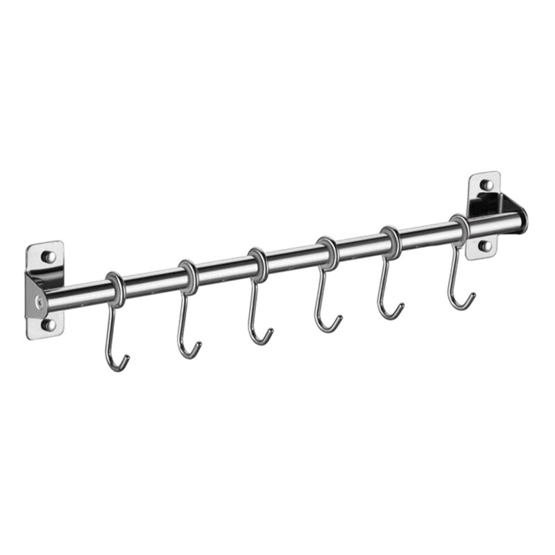 Wall Mounted Utensil Rack Stainless Steel Kitchen Hanging Rail with Hooks Removable Hanger Organizer