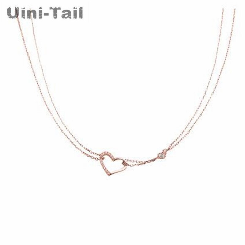 Uini-coda di vendita calda nuovo 925 sterlina d'argento doppio cuore-a forma di micro intarsiato collana di disegno della cavità romantico dolce fata dei monili: oro