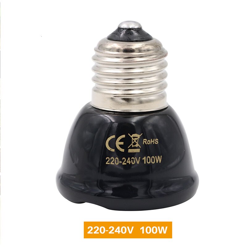 E27 kæledyr varmelampe til skildpadde slange firben infrarød keramisk emitter varme lys 50w/75w/100w krybdyr lampe reptil lys eu stik: 100w