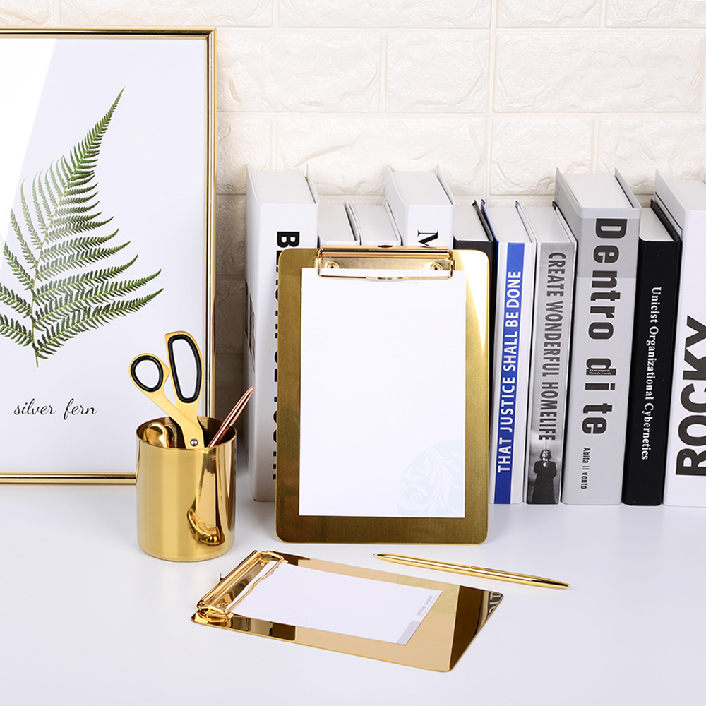 Gold Tone Clipboard for Writing Board Menu Folio Office Profile Clip Hardboard Single Portfolio Stainless Steel Clipboard Binder