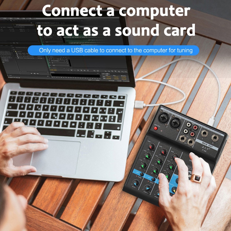 4 Channels Mini USB Audio Mixer Amplifier Console Bluetooth Record Phantom Mixer With Sound Card Mixer Live Studio Audio Mixing