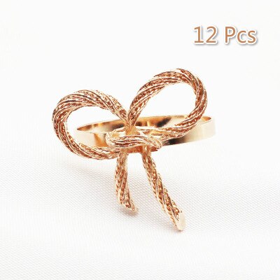 6/12 Pcs Eenvoudige Gouden Servetring Vlinder Strikje Servet Gesp Hotel Restaurant Mond Doek Ring Metalen Servetring: Rose Gold 12 Pcs