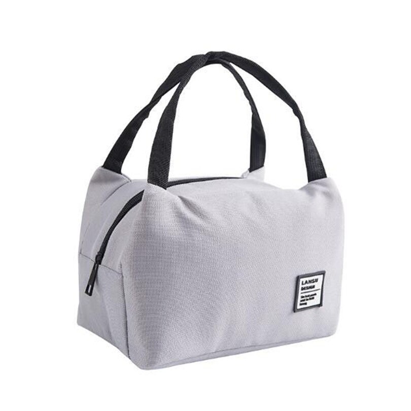 lunch Box For Women Kids Men Insulated Canvas Box Tote Bag Thermal Cooler Food Lunch Bags Waterproof Handle Carrying Lunch Cases: Gray