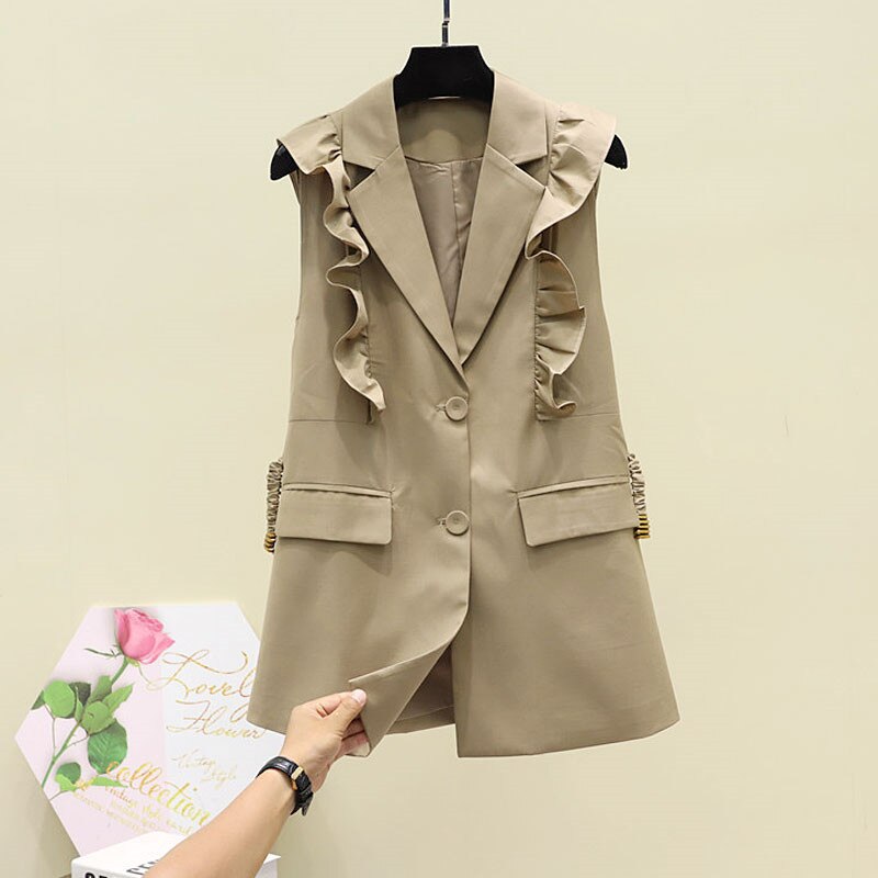 Blazer Long Vintage pour femmes, gilet Chic à bouton unique, costume sans manches, veste d&#39;extérieur, hauts, printemps automne 2022