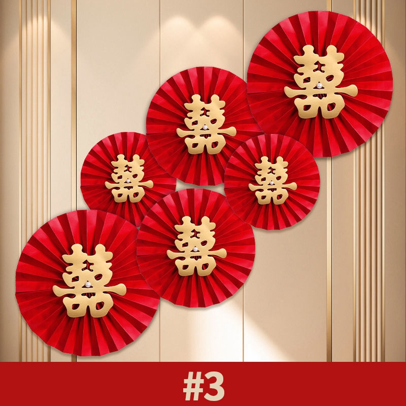 Decoración de boda china Fondo de matrimonio chino abanico de papel colgante adorno de pared abanico de papel rojo decoración de la habitación: Verde oliva