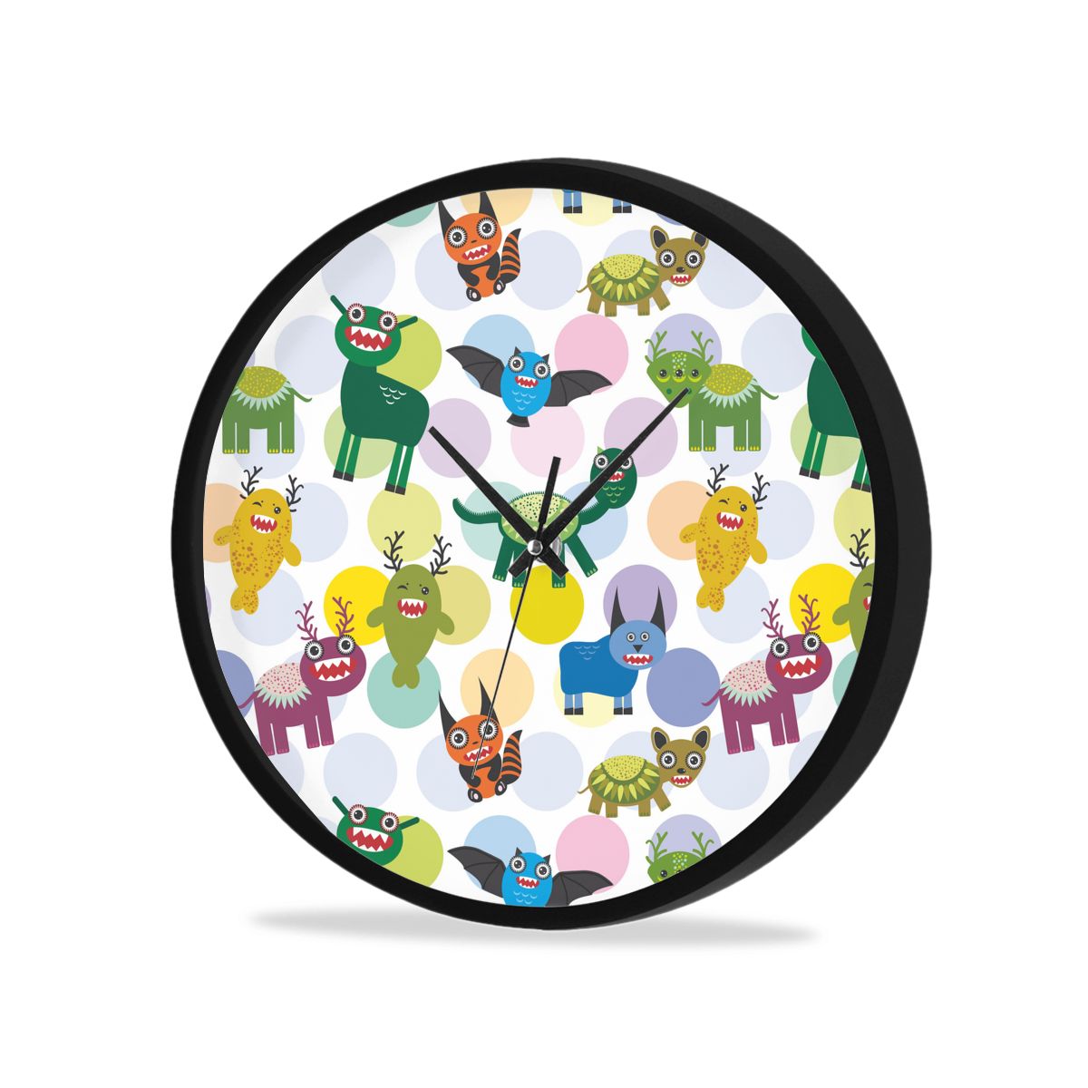 3D printing Animal World Zoo Round wall clock diy quartz watch still life clocks modern home decoration living room: Black4 / 25CM
