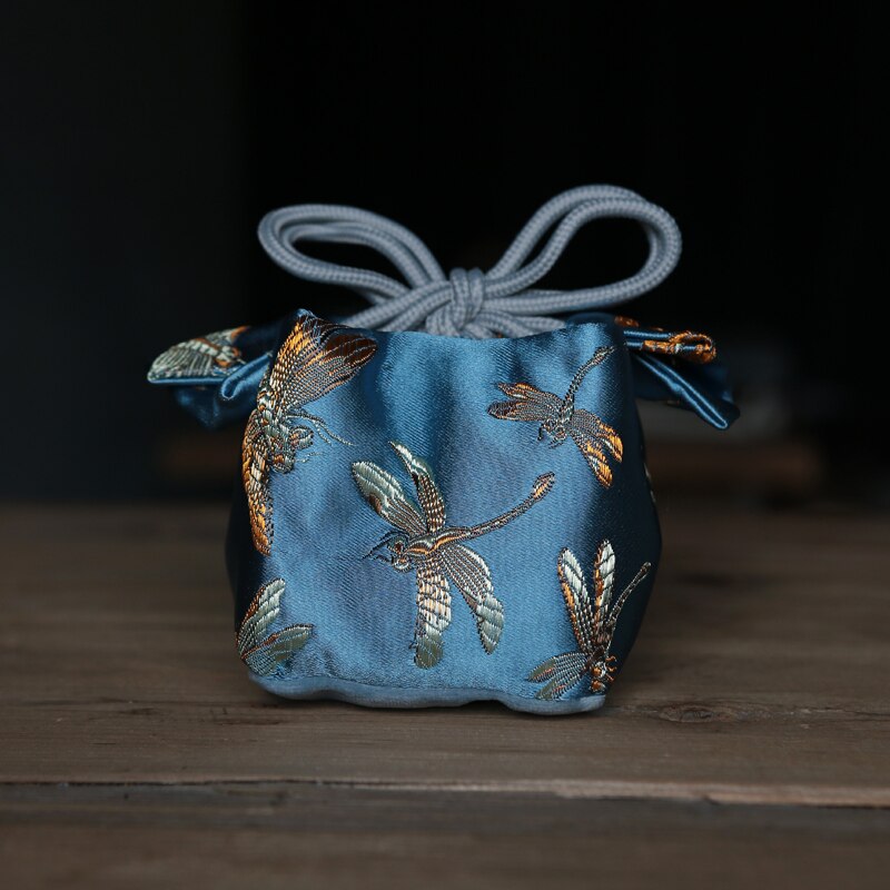 Bordado de brocado de seda, bolsa de té Manual gruesa portátil, bolsa de almacenamiento de taza de té, accesorios de juego de té, ZB83