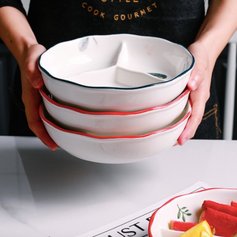 Breakfast Ceramic Children's Tableware Dinner Fruit Cartoon Rice Bowl Pot Fruit Desert Kids Dinner Separated Baby Plate