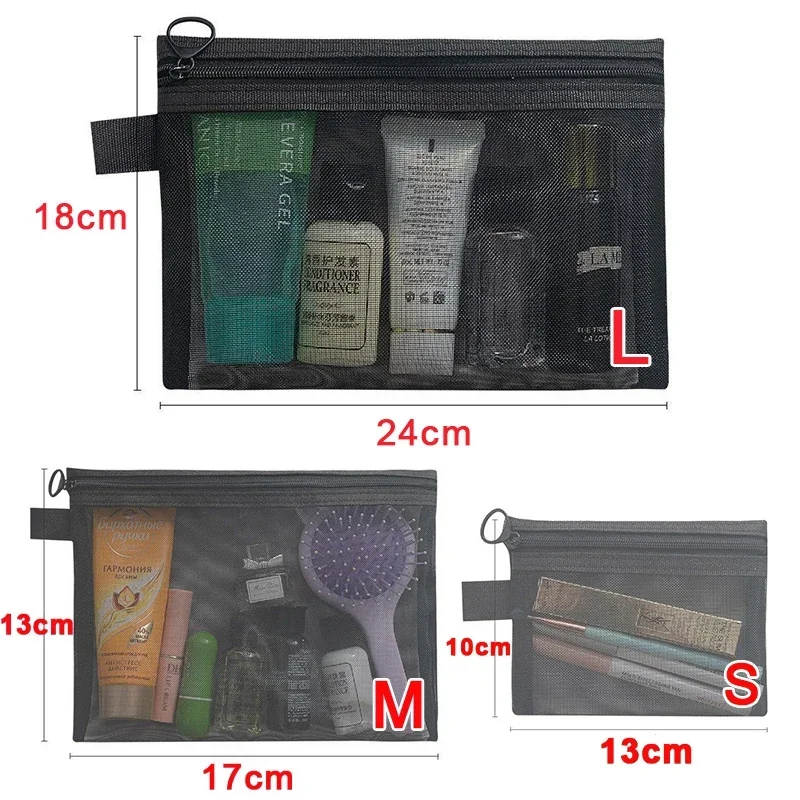 1/3 szt. Siatkowe przezroczyste torby kosmetyczne mała duża czarna kosmetyczka przenośny podróżny organizer na przybory toaletowe etui robić przechowywania szminek: S / Niebieski