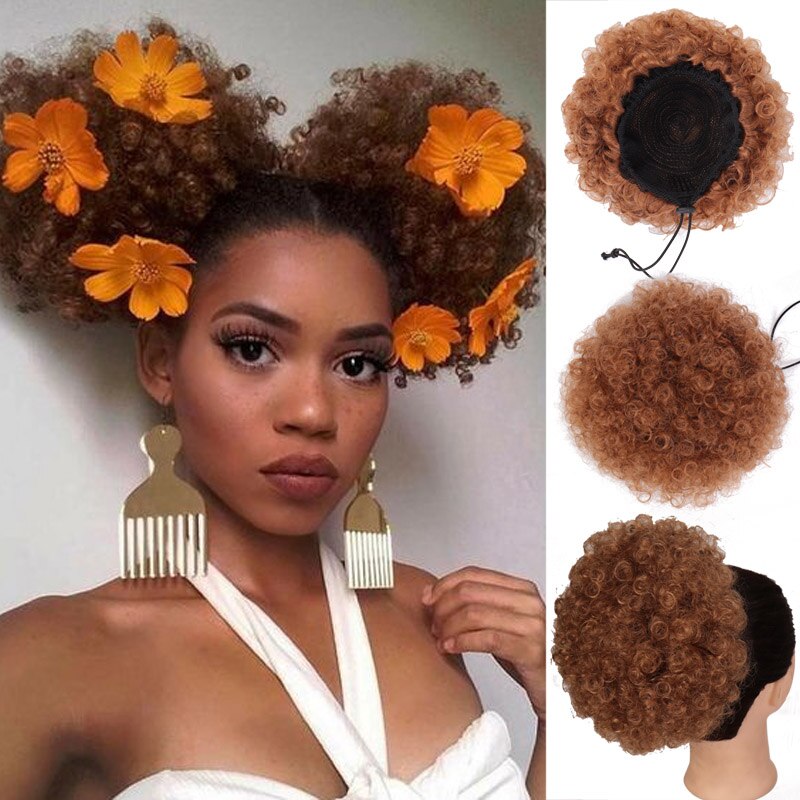 Ailiade hestehale højt hår puf klip i chignon bun hårstykke afro kinky krøllet syntetisk snoretræk hestehale hair extensions: 30