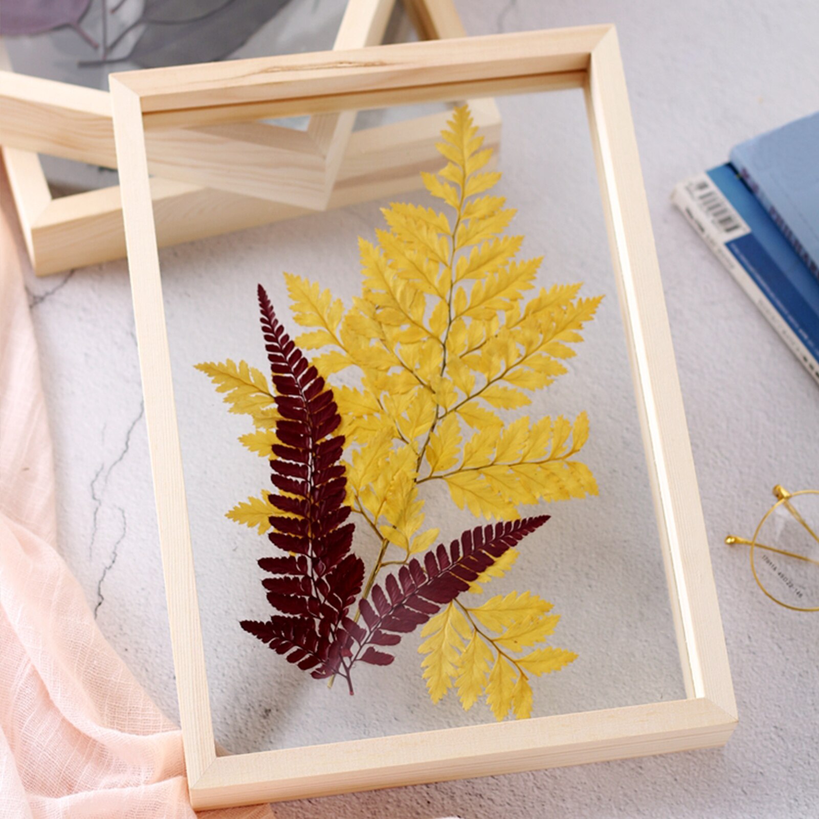 1PC Houten Fotolijst Dubbelzijdig Glas Fotolijst Woondecoratie Ambachten Zaagsel Fotolijst Thuis Ambachtelijke Desktop Decoratie
