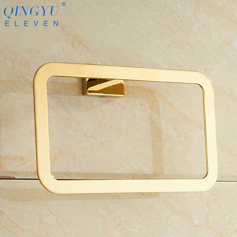 Qingyu elleve firkantede håndklæde ringe luksus guld poleret rustfrit stål vægmonteret håndklæde kroge håndklæde ringe til badeværelse