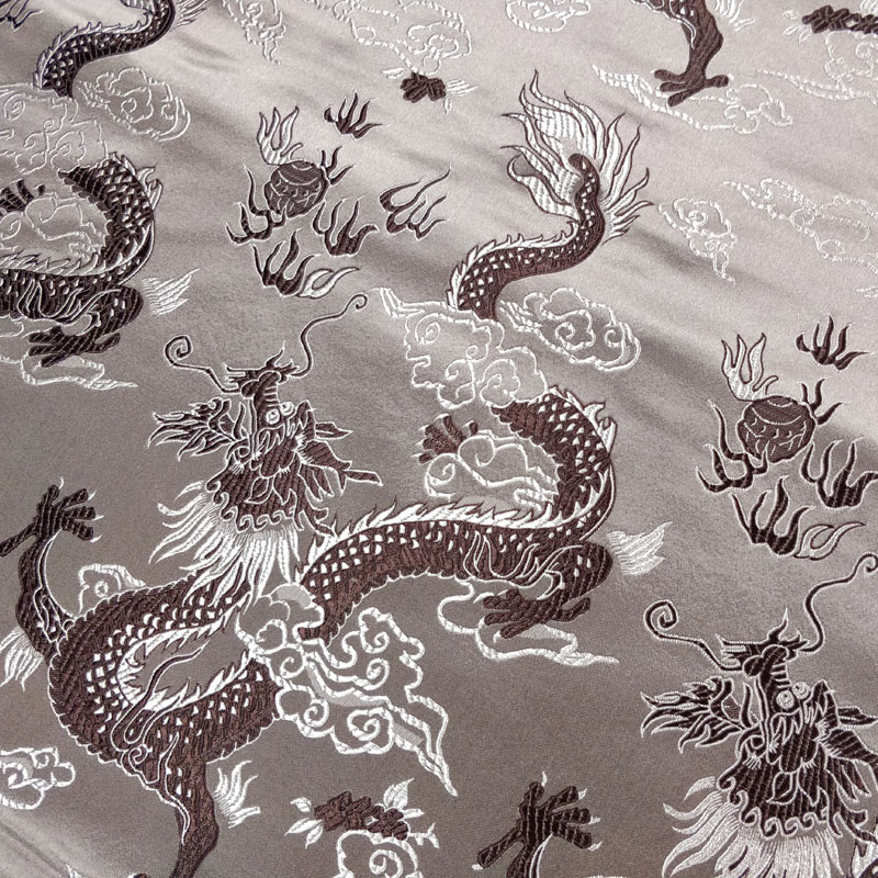 Neue Chinesische Seide Brokat Cheongsam SchöNe Cos Seetang Anzug Tuch Hochzeit Kostüm Stoff Kissen Abdeckung Eleganz Grau Riesige Drachen