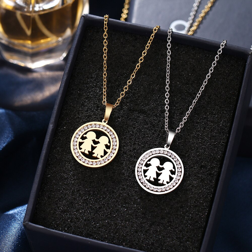 CACANA 316L Stainless Steel Necklace Crystal Rhinestone Good Sister Girl Necklaces For Women Jewelry Valentine&#39;s Day