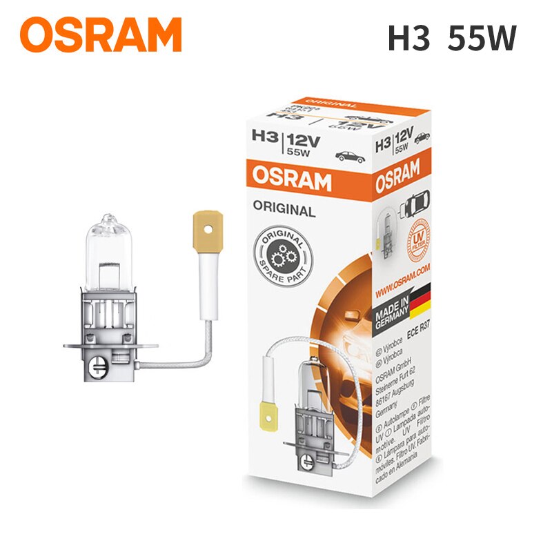 Osram  h1 h3 h4 h7 halogen bilpære forlygte fjernlys nærlys halogenlampe lang levetid 12v 55w biltilbehør: H3-64151
