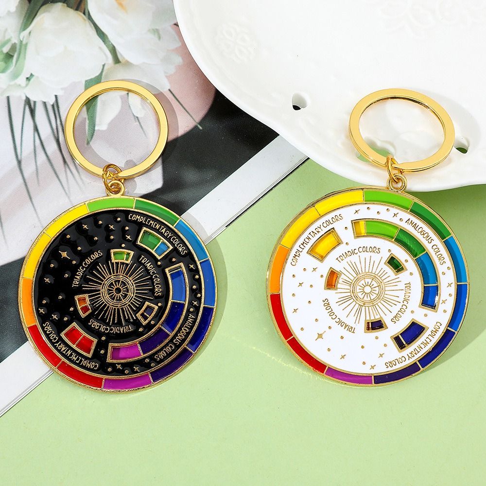 Rotatable Spinning Color Compass Keychain Palette Color Wheel Spinning Compass Metal Pendant Novelty