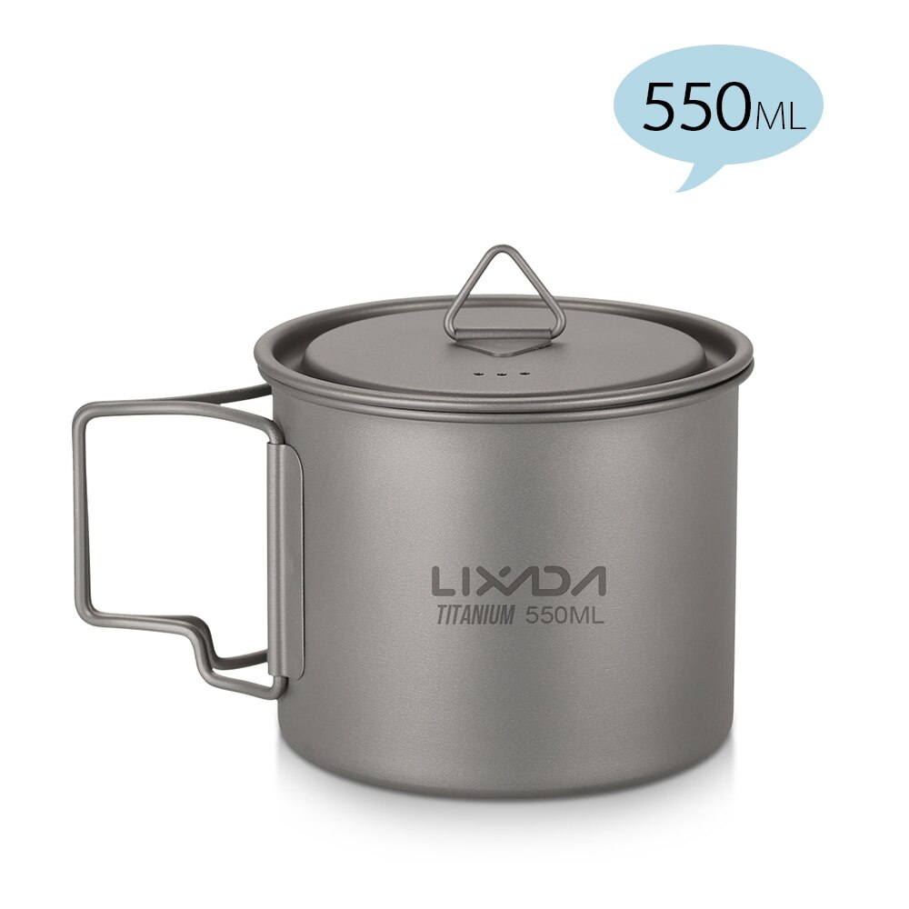 Lixada Camping Becher Ultraleicht Titan Tasse draussen Tragbare Picknick Wasser Tasse mit Faltbare Griff 300ml / 350ml / 550ml / 650ml: 550ml