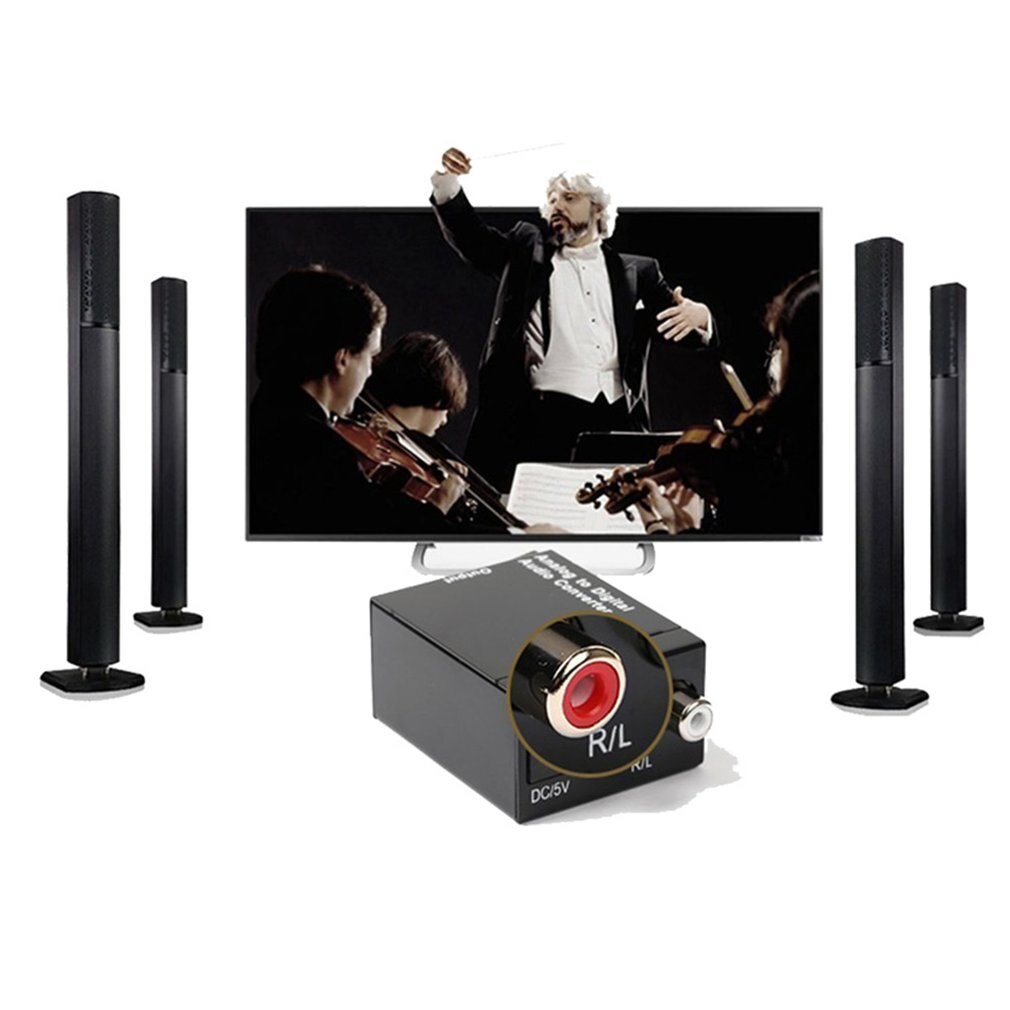 Digital Optical Coaxial Toslink Signal to Analog Audio Converter Adapter RCA Digital To Analog Audio Converter Black