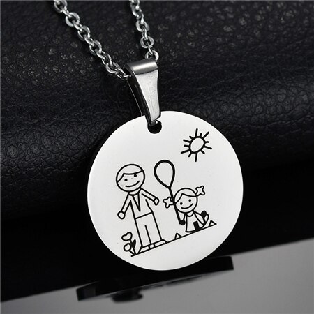 Lovely 316L Stainless Steel Family Necklace & Pendant For Mom Dad Son Daughter Love Cartoon Gold Color Link Chain Necklace: girl and dad silver