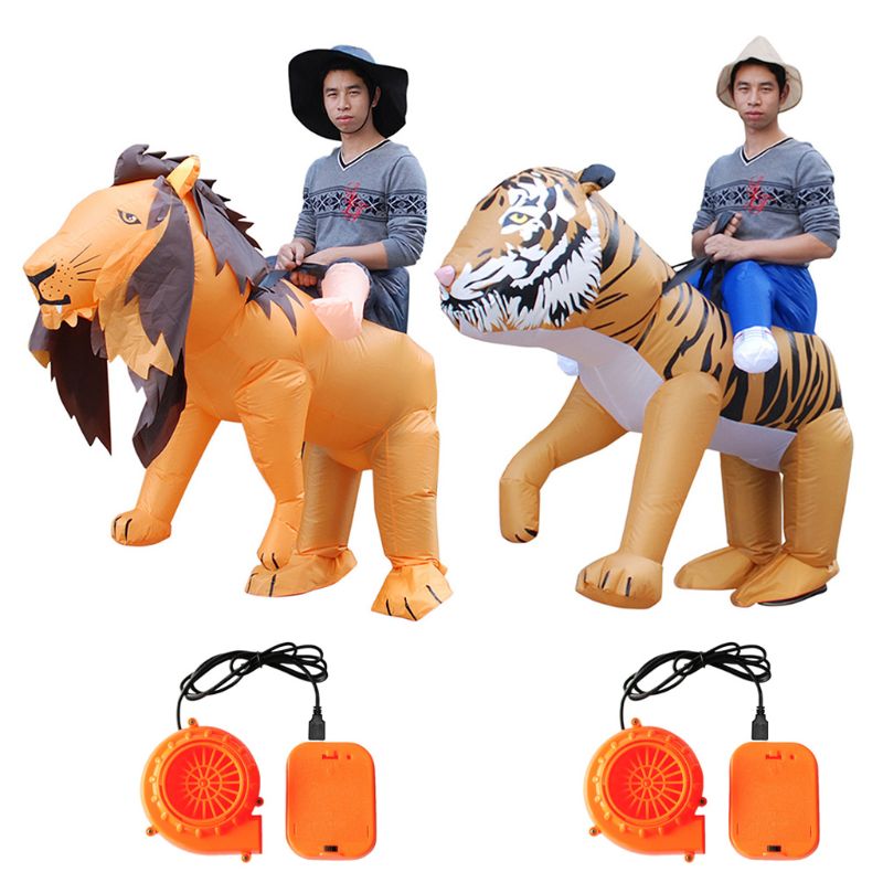 Inflatable Mount Tiger Lion Costume Fancy Dress Cosplay Halloween Theme Party Toy Adults Performance Prop