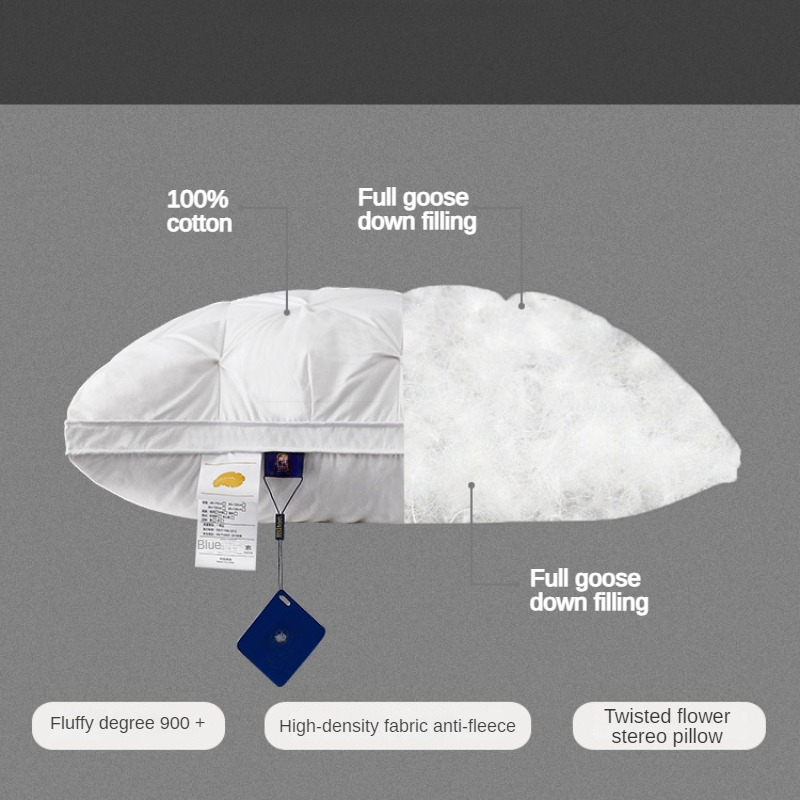 Almohada de plumón de ganso 95%, funda de almohada de algodón blanco, funda de almohada rectangular para dormitorio, almohada de Hotel de 5 estrellas, almohadas bajas y medianas para dormir