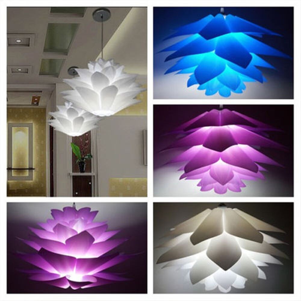 Diy lotus lysekrone pp pendel lampeskærm loft værelse dekoration puslespil lys moderne lampeskærm (blå)