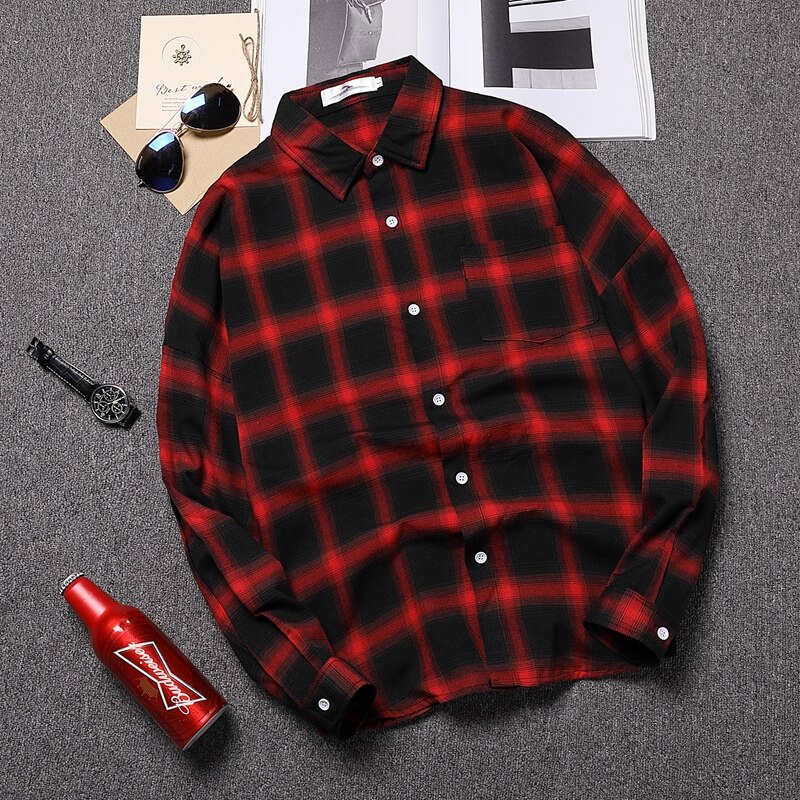 MONNURO Women's Plus Size Plaid Tunic Top - 3/4 Sleeve V Neck Loose Swing Fall Blouse
