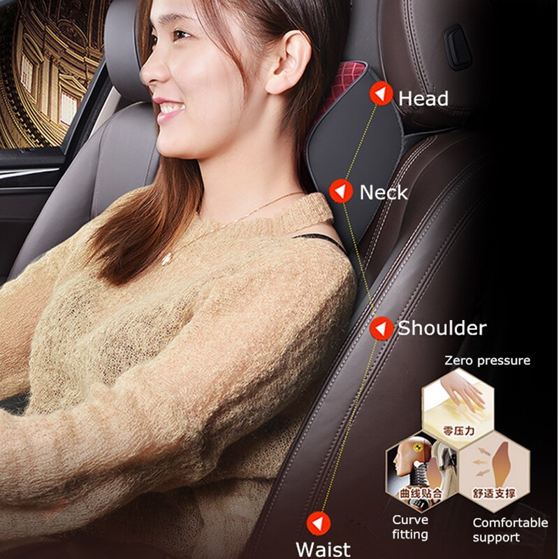 1PCS cute car seat headrest pillow leather solid for the neck rest waist back lumbar support cushion set auto pillow memory foam