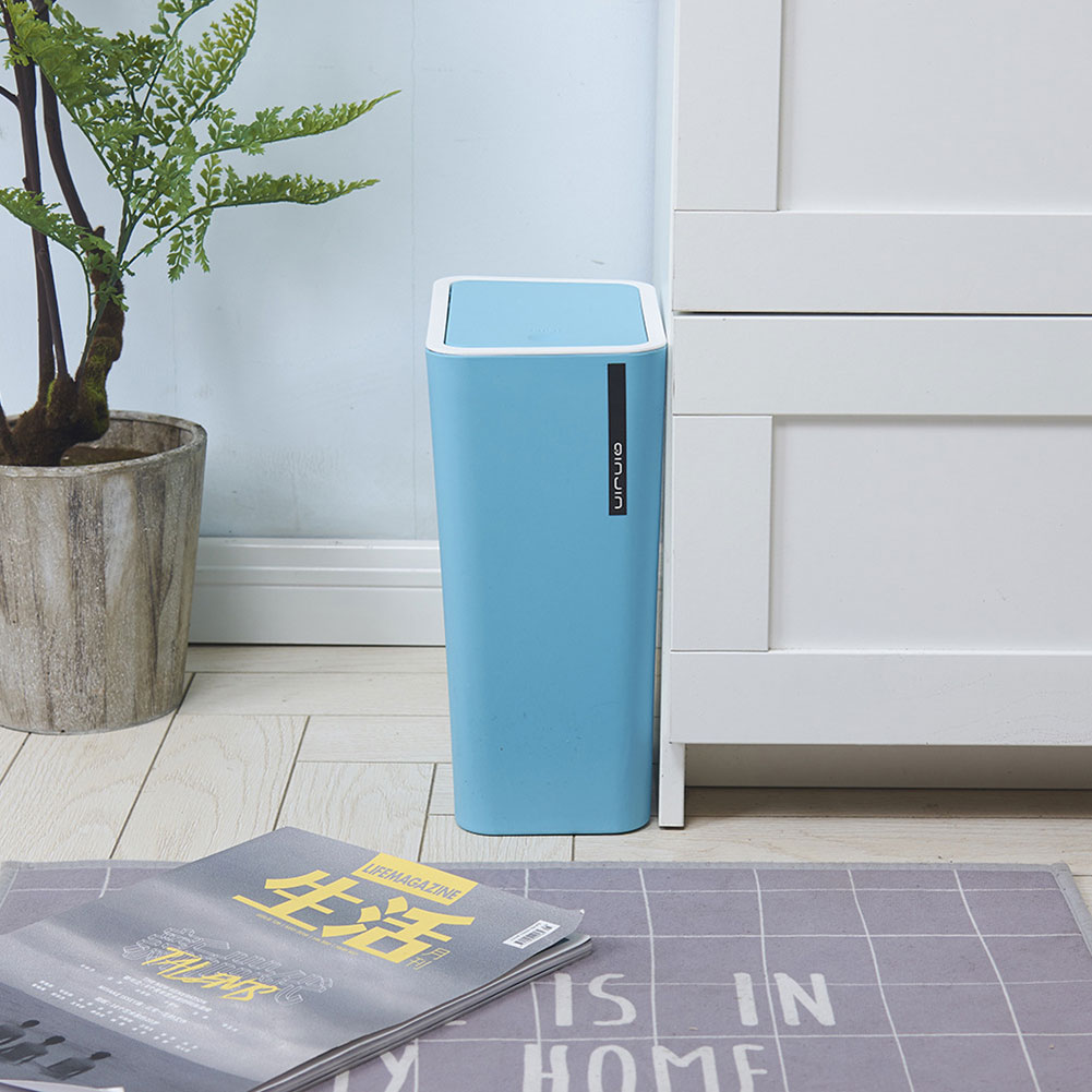 Kitchen Cabinet Door Hanging Trash Can With Lid Wall-Mounted Waste Baskets Push-Top Trash Water-Proof Rubbish Waste Garbage Bin: Blue