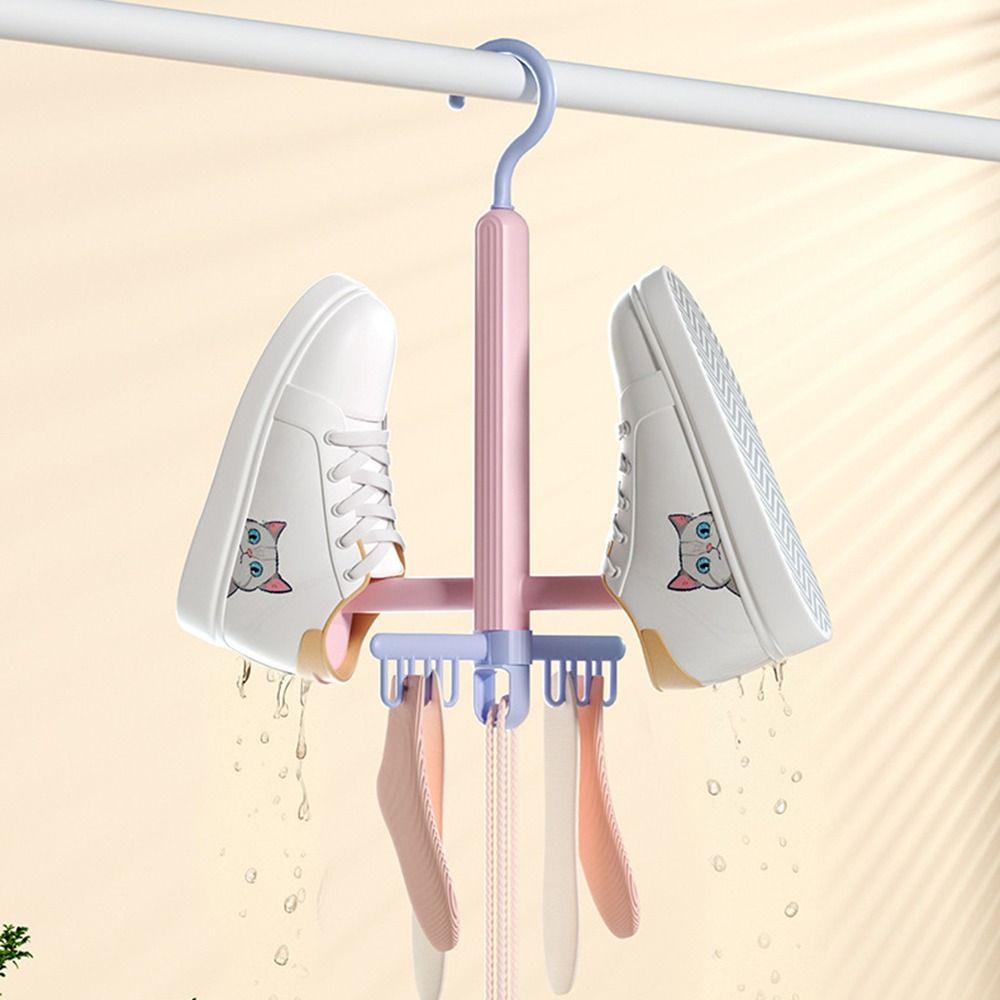 2 stk. roterbart tørkestativ for sko, vindtett med sokkeklemmer, skooppbevaring, raskt tørk, gjenbrukbar tørkehenger for sko