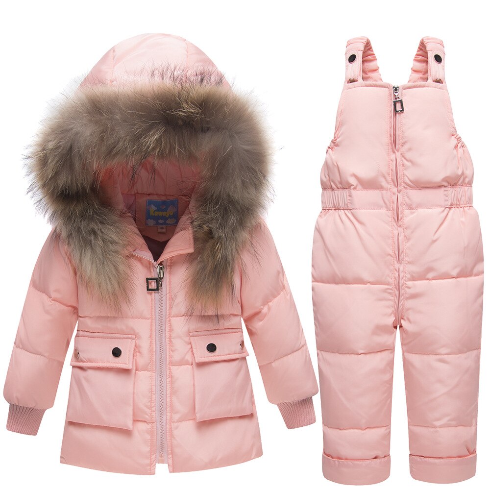 Nouvel hiver pour bébé garçon fille costume enfants canard vers le bas ensemble de vêtements bébé veste + pantalon salopette enfants vêtements Snowsuit: Pink / 3T
