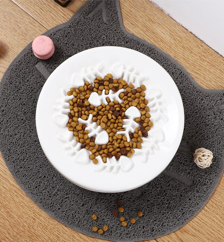 Comedero lento para gatos, tazón de alimentación lenta, rompecabezas de cerámica para gatos, diversión interactiva, Bloat para dejar de comer, cuencos para perros y Mascotas: Blanco