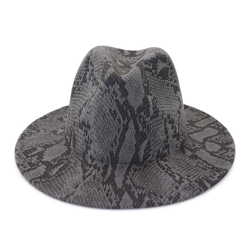 FS Vintage Snake Print Men Wide Brim Gray Brown Hat Felt Fedora Church Hats For Women Panama Sombrero Cap