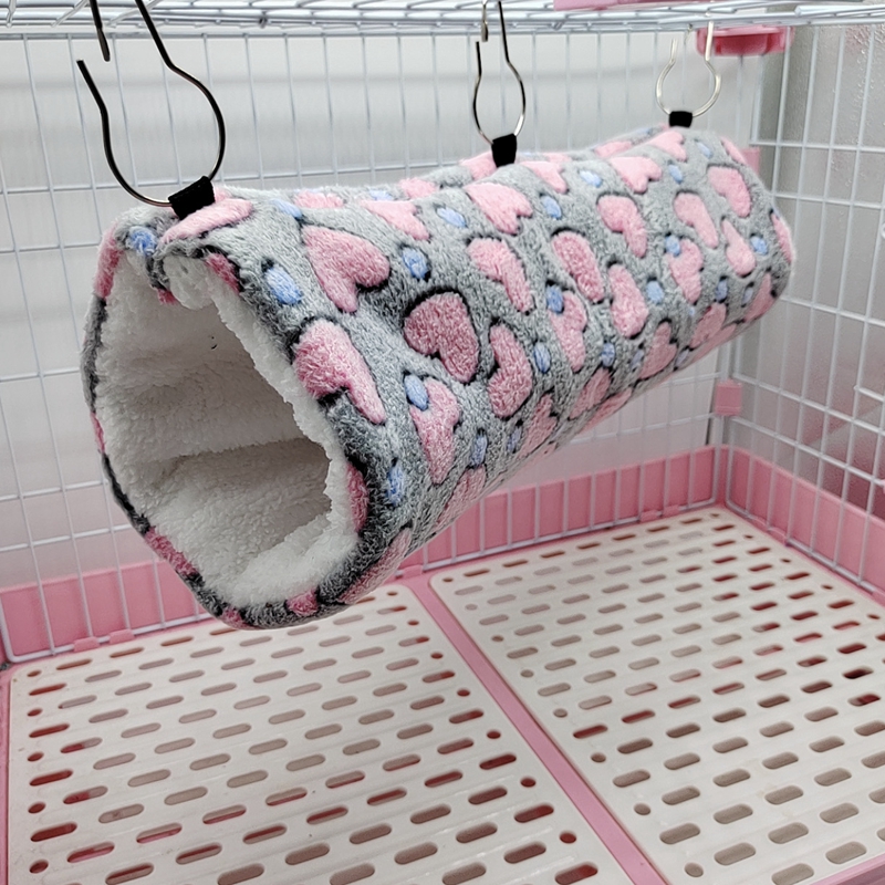 Multifunction Small Pet Tunnel Mini Animal Cage Hamster House Bed Playing Winter Warm Passage Small Pet Toy Guinea Pig Chipmunk: Heart Grey