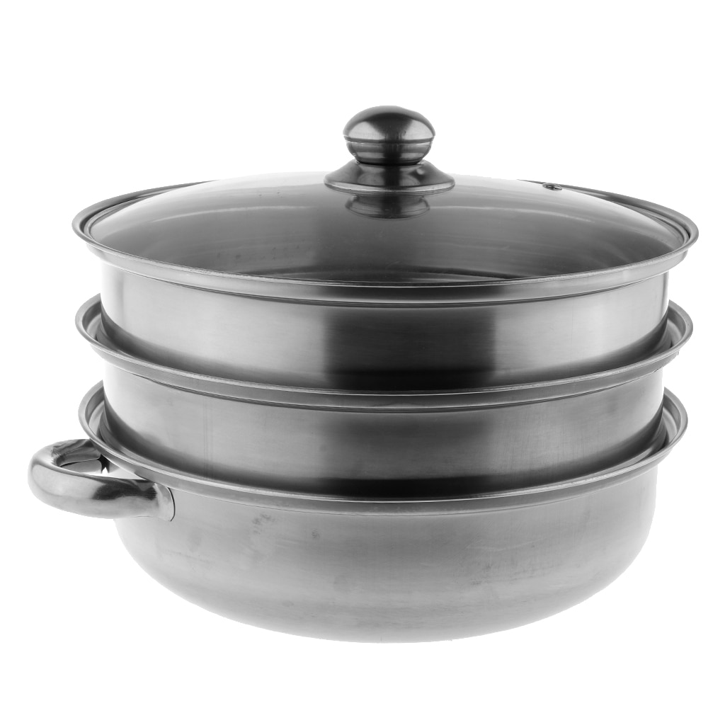 Stainless Steel Steam Cooker Steamer Pan Cook Pot Set Glass Lid