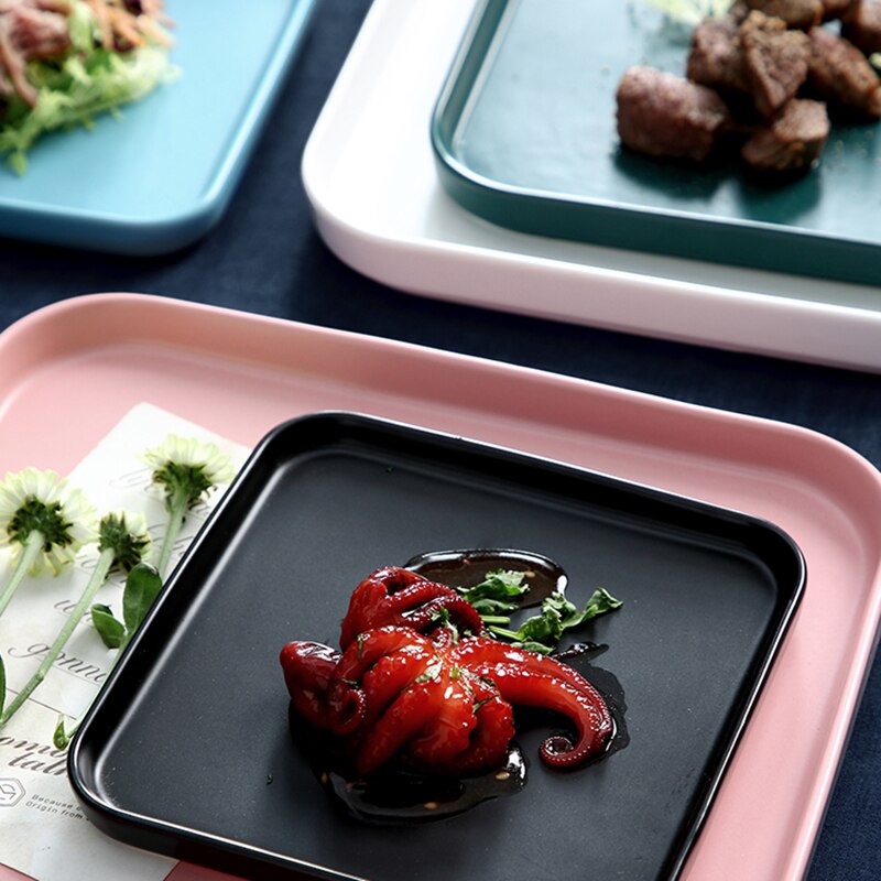 Firkantet tallerken flat keramisk servise hjem kjøkken porselen rekvisita biff matbit kake fett romantisk middagsretter
