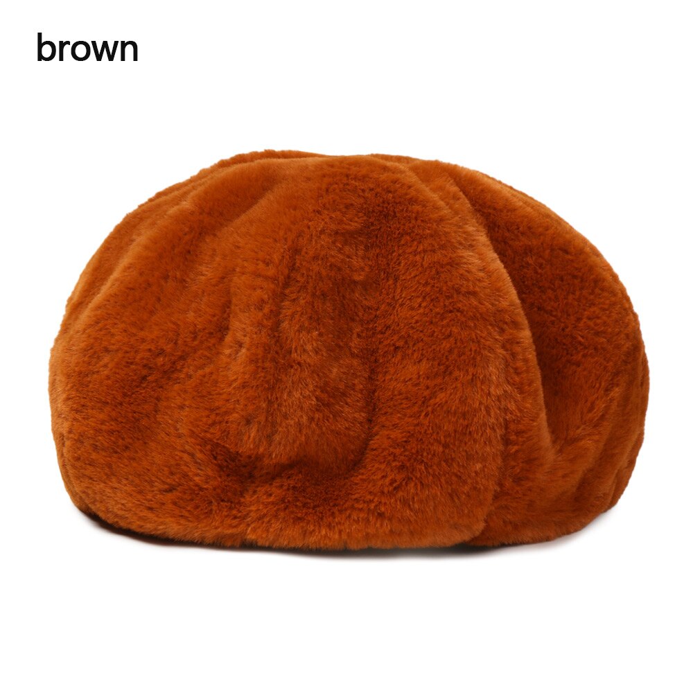 1PC Classic Beret Hat Women Soft Plush Pure Color Autumn Winter Beret Wool Outdoor Warm: brown