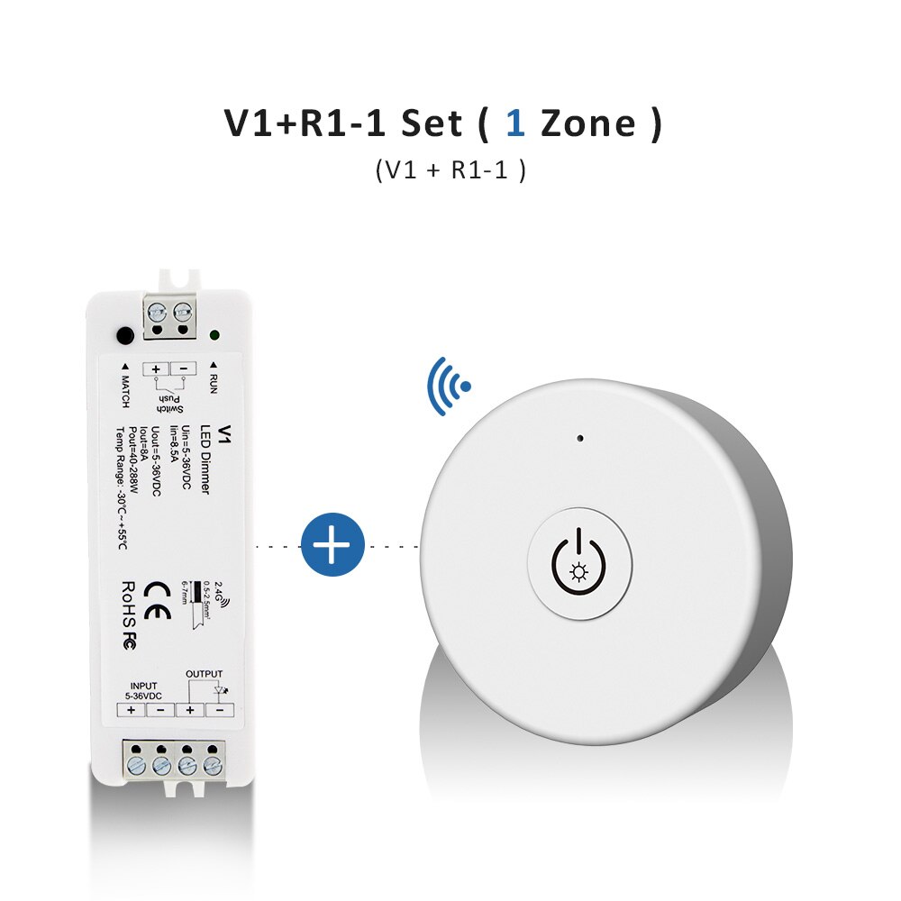 LED Dimmer Switch 12V 24V PWM 2.4G LED Touch RF Wireless Remote 5V 36V Smart Wifi Dimmer Controller for Single Color LED Strip: V1 and R1-1 Set