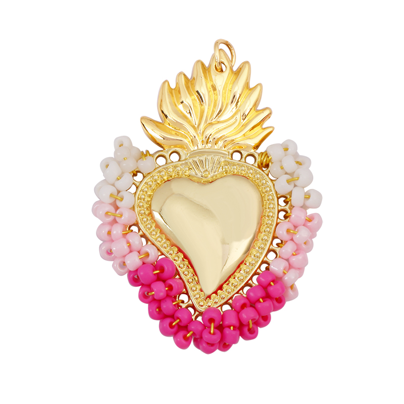 Colgante con dije de corazón de amor victoriano rojo sagrado fino a la , cuentas de cristal de semillas coloridas de estilo bohemio, suministro de collar de joyería L95: Rosa claro