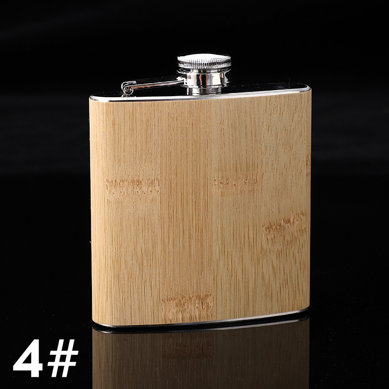 6OZ Wooden Leather Hip Flask Stainless Steel 304 Whiskey Wine Flagon Alcohol Drinking Bottle Travel Drinkware: Style 4