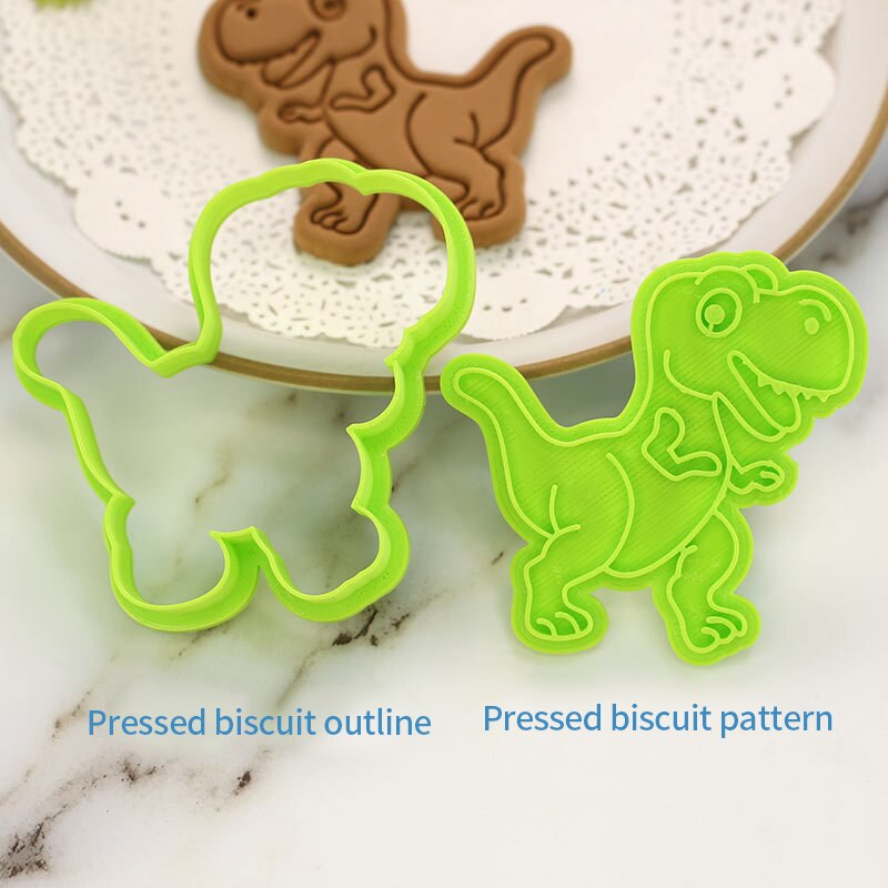 Molde para hornear de dibujos animados dinosaurio cortador de galleta bizcocho herramienta para hornear 3d tres dimensiones tipo de prensa casa molde de galleta de plástico