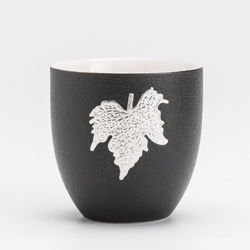Thé thé maître tasse bol noir Zen thé tasse Boutique à la main incrusté feuille d'étain gros poterie tasse à thé: c