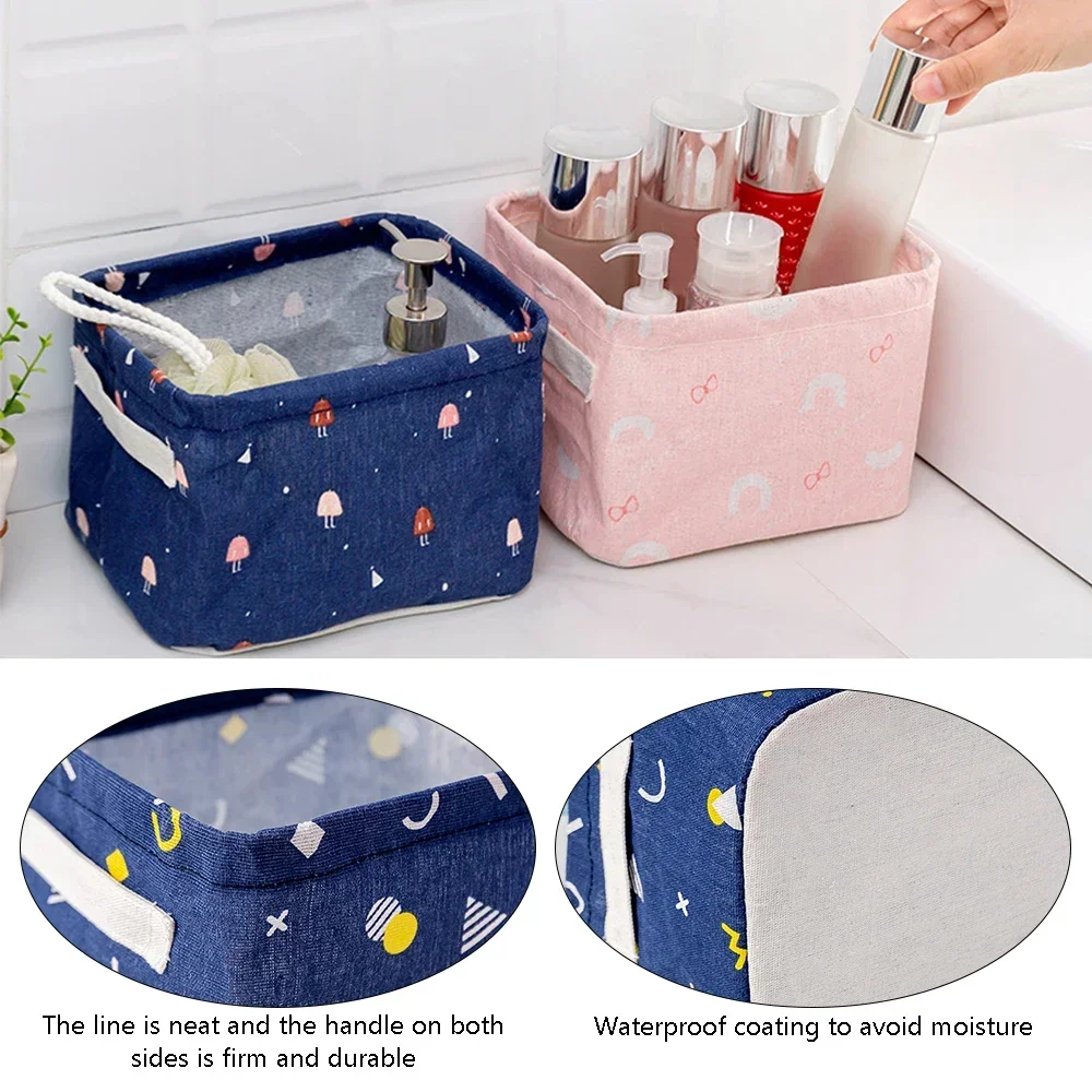 Waterproof Linen Storage Basket for Toys, Sundries, Cosmetics, Underwear and Office Stationery, Desktop Storage Organizer
